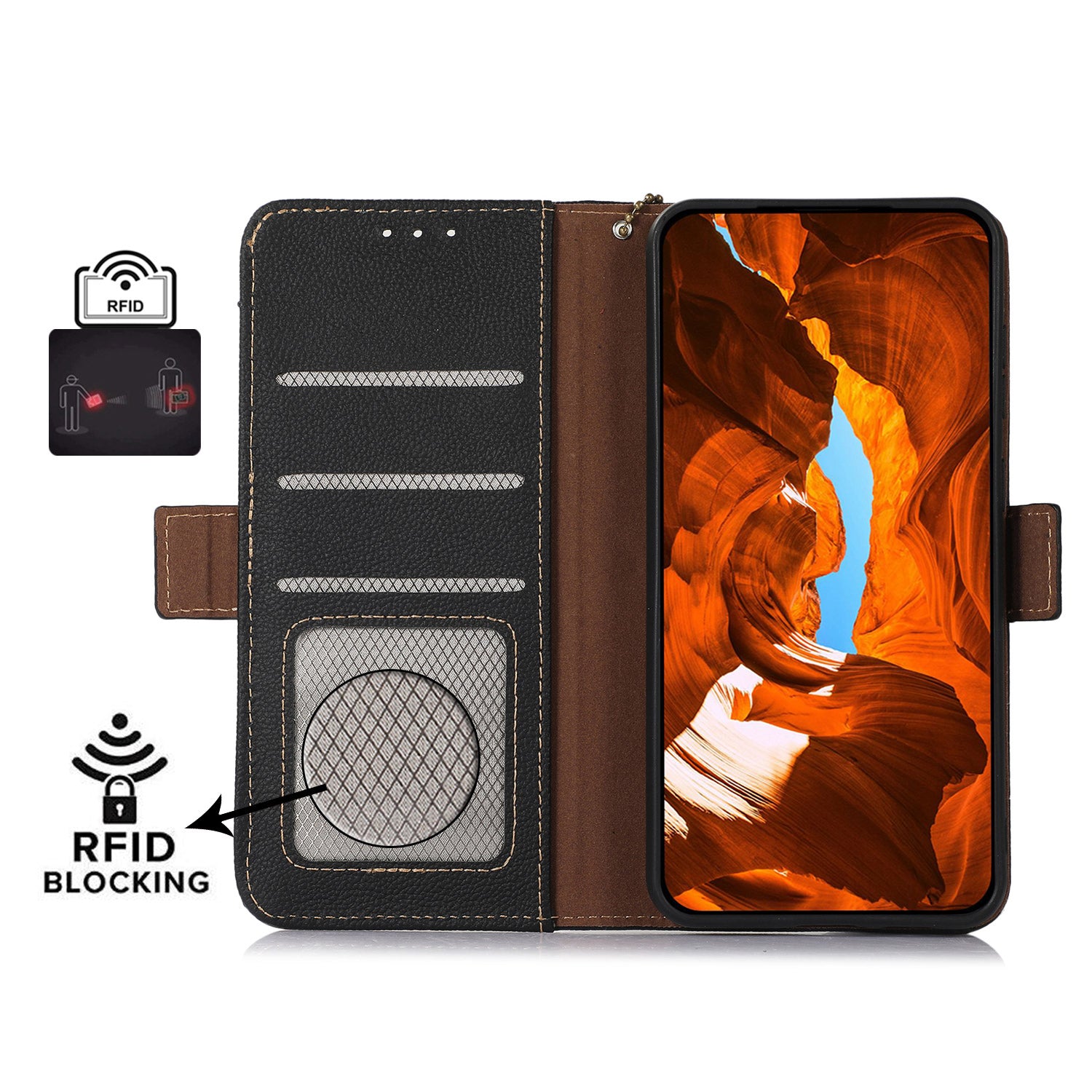 TJ For Xiaomi Redmi A3 / Poco C61 4G Case RFID Blocking Genuine Cow Leather Phone Stand Cover TJ For Xiaomi Redmi A3 / Poco C61 4G Case RFID Blocking Genuine Cow Leather Phone Stand Cover